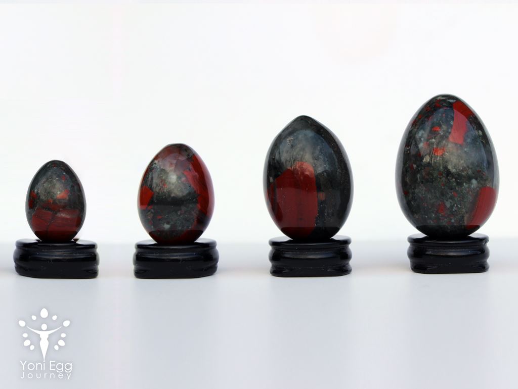 African Bloodstone Yoni Egg "Cleansing and Passionate" Yoni Egg Yoni Egg Journeys Set of 4 Drilled