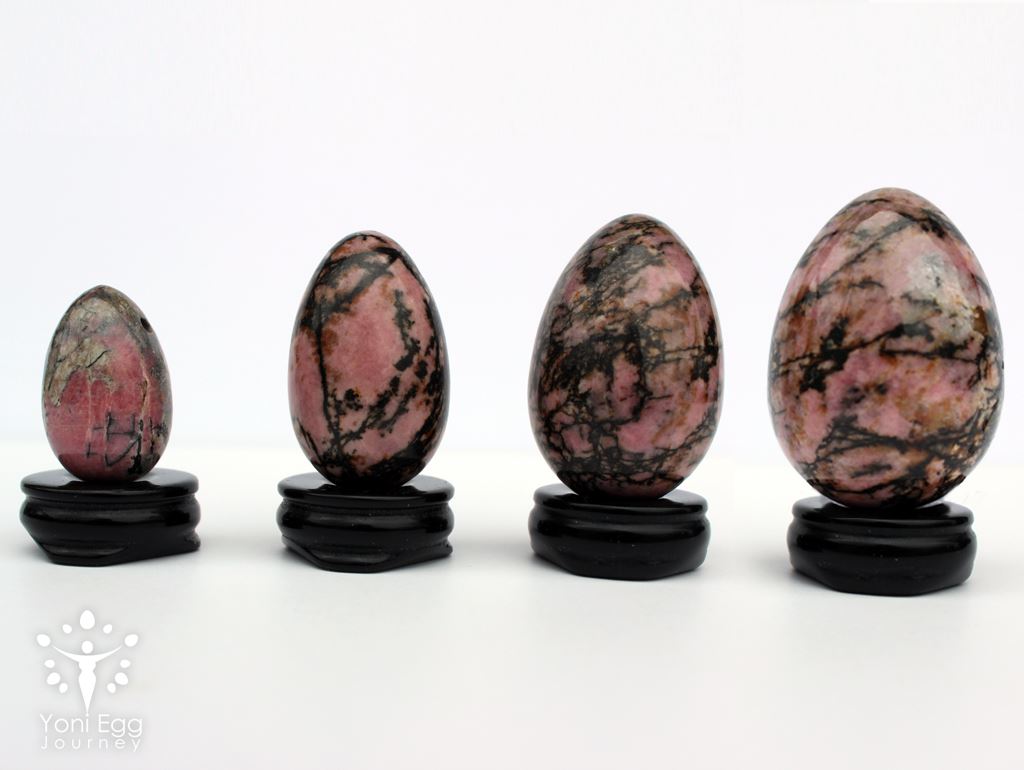 Rhodonite Yoni Egg "Centering and Love Energy" Yoni Egg Yoni Egg Journeys Set of 4 Drilled