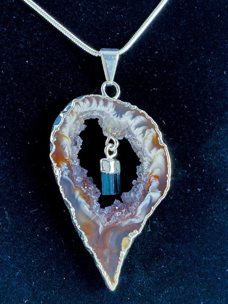 Black Tourmaline in Natural Agate "All 7 Chakras Balancing" Necklace Jewelry YE Journeys 