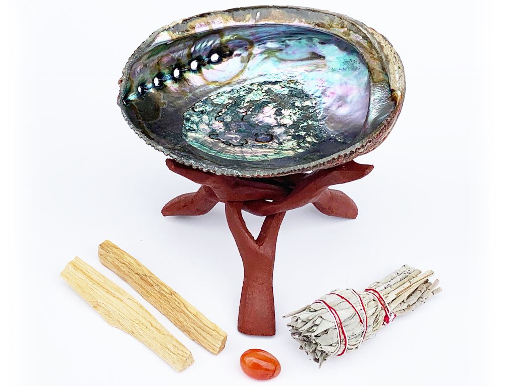 Essential Energy Cleansing Kit Gemstone Cleansing Kit YE Journeys with Abalone Shell and Stand 