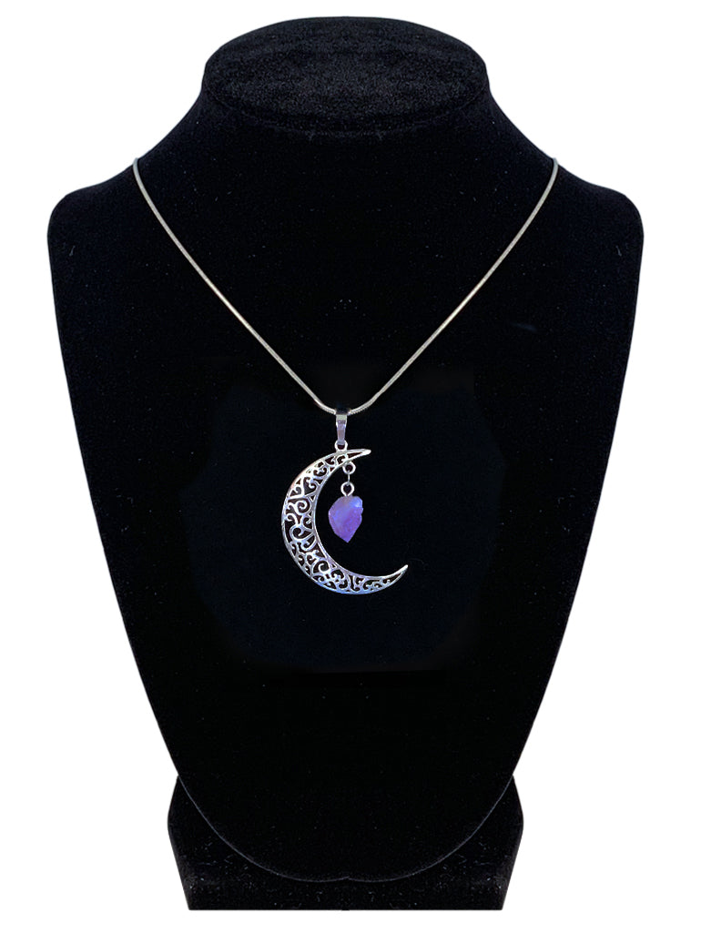 Moon with Amethyst Crystal Pendant Jewelry YE Journeys 