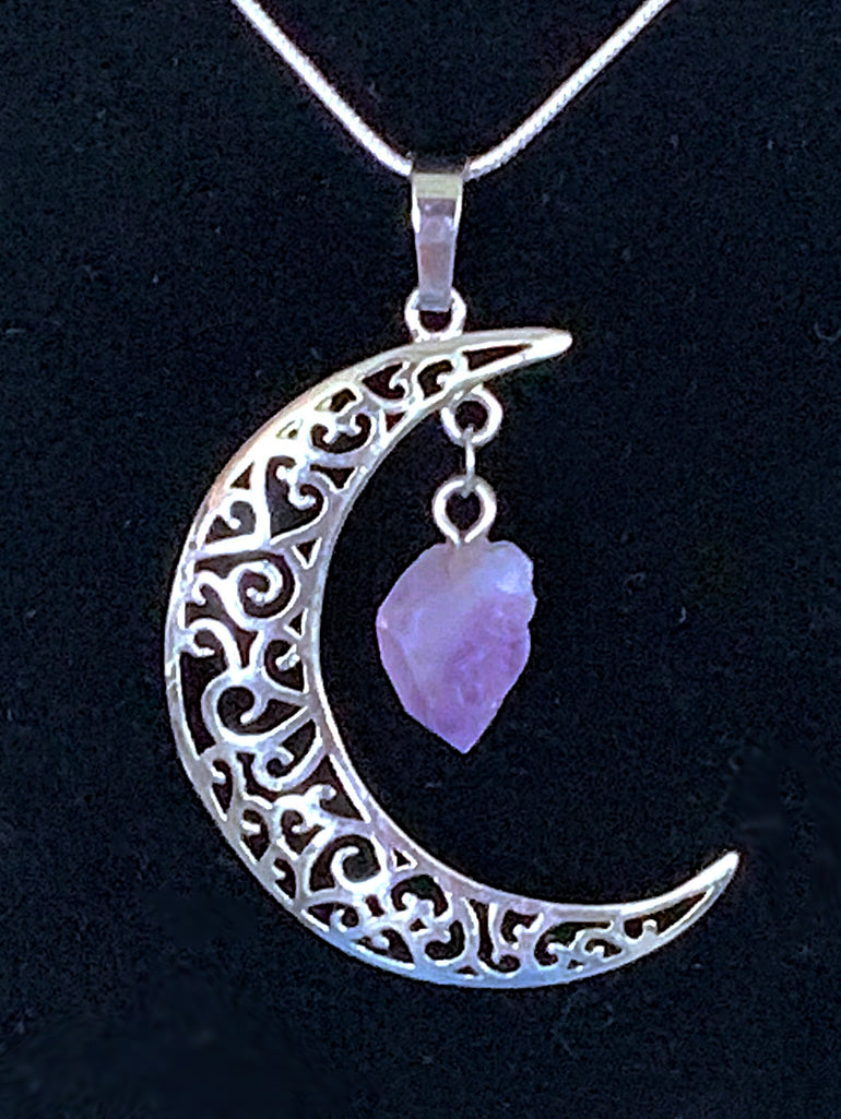 Moon with Amethyst Crystal Pendant Jewelry YE Journeys 