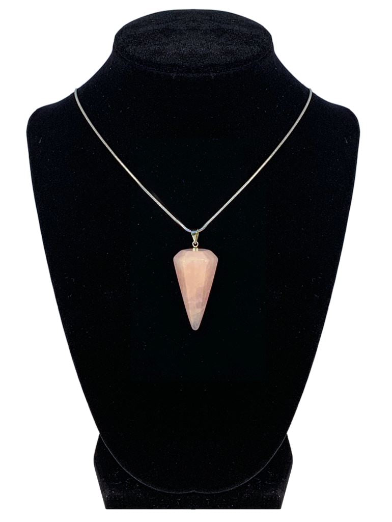 Rose Quartz Hexagonal Pyramid Shaped Necklace Jewelry YE Journeys 