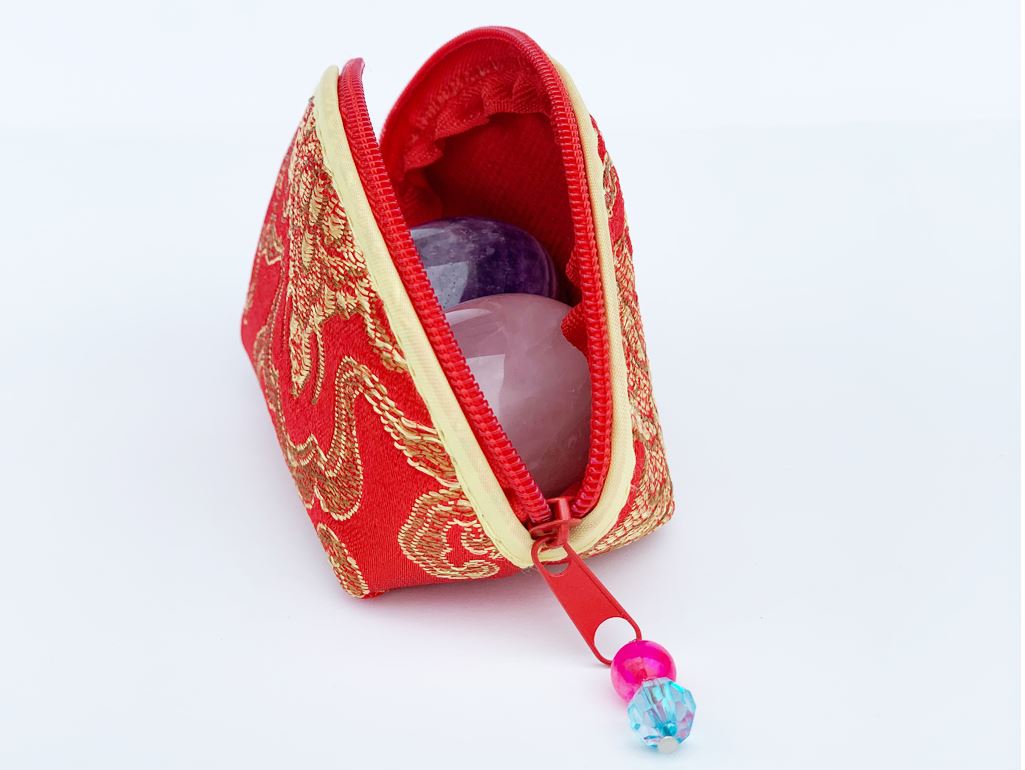 Silk Embroidered Yoni Egg Pouch Bag Yoni Egg Bag YE Journeys Magenta 