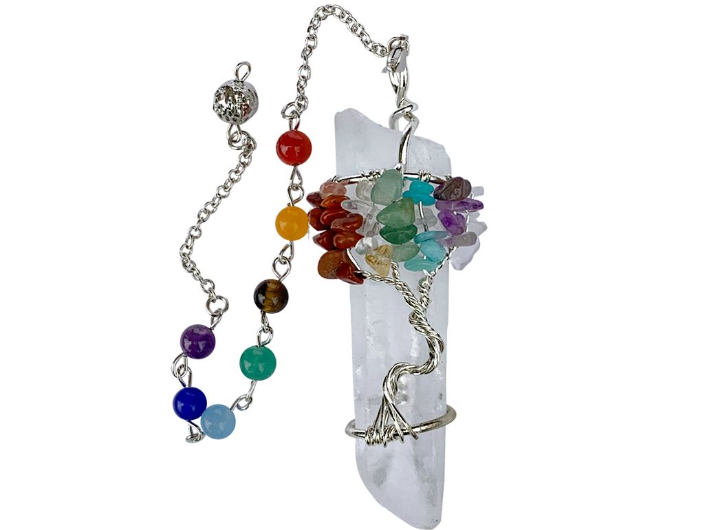 Tree of Life on Clear Quartz Point Pendulum Pendulum YE Journeys 
